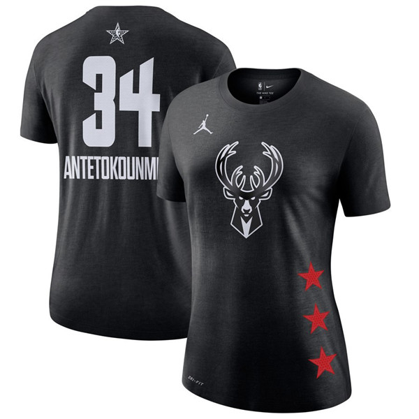 Bucks 34 Giannis Antetokounmpo Black 2019 NBA All Star Game Women's T Shirt
