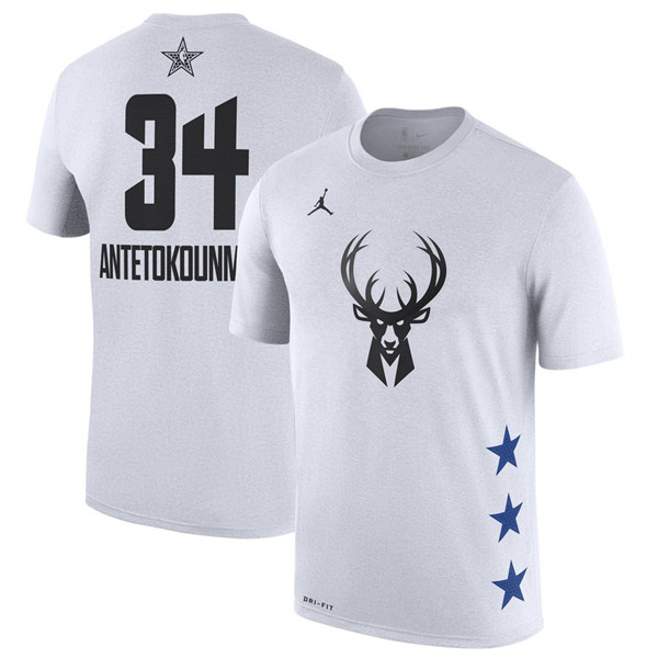 Bucks 34 Giannis Antetokounmpo White 2019 NBA All Star Game Men's T Shirt