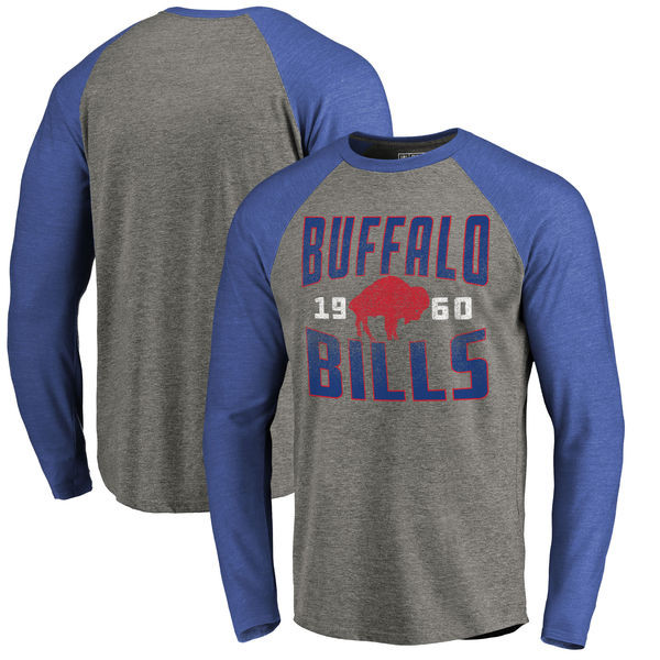 Buffalo Bills NFL Pro Line by Fanatics Branded Timeless Collection Antique Stack Long Sleeve Tri Blend Raglan T Shirt Ash