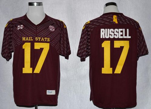 Bulldogs 17 Tyler Russell Maroon SEC Patch Stitched NCAA Jersey
