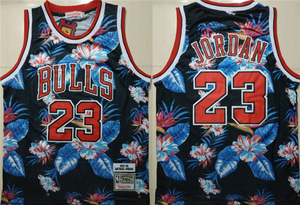 Bulls 23 Michael Jordan Black 1997 98 Hardwood Classics Floral Fashion Swingman Jersey
