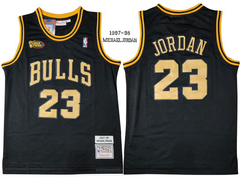 Bulls 23 Michael Jordan Black 1997 98 Hardwood Classics NBA Finals Mesh Jersey
