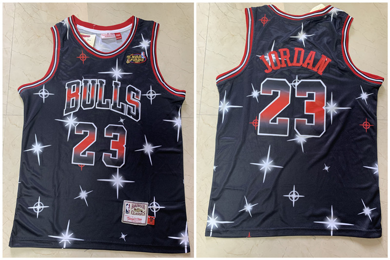 Bulls 23 Michael Jordan Black 1997 NBA Finals Patch Star Hardwood Classics Jersey