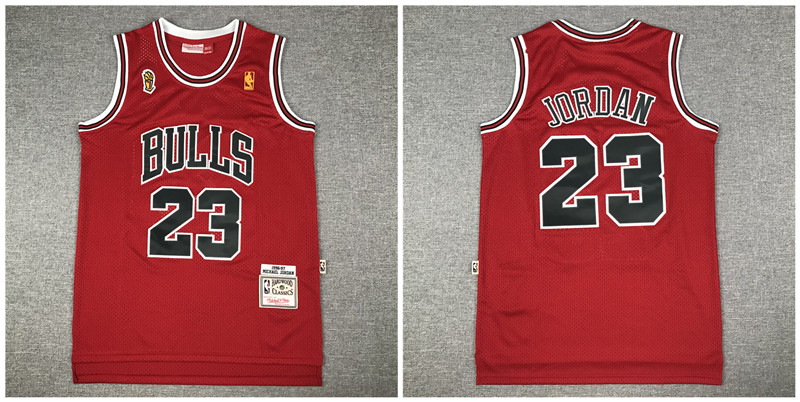 Bulls 23 Michael Jordan Red NBA Champions Patch 1996 97 Hardwood Classics Jersey