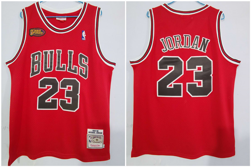 Bulls 23 Michael Jordan Red NBA Finals Patch 1997 98 Hardwood Classics Jersey
