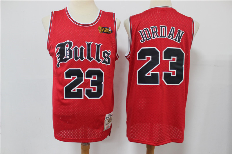 Bulls 23 Michael Jordan Red NBA Finals Patch Hardwood Classics Jersey