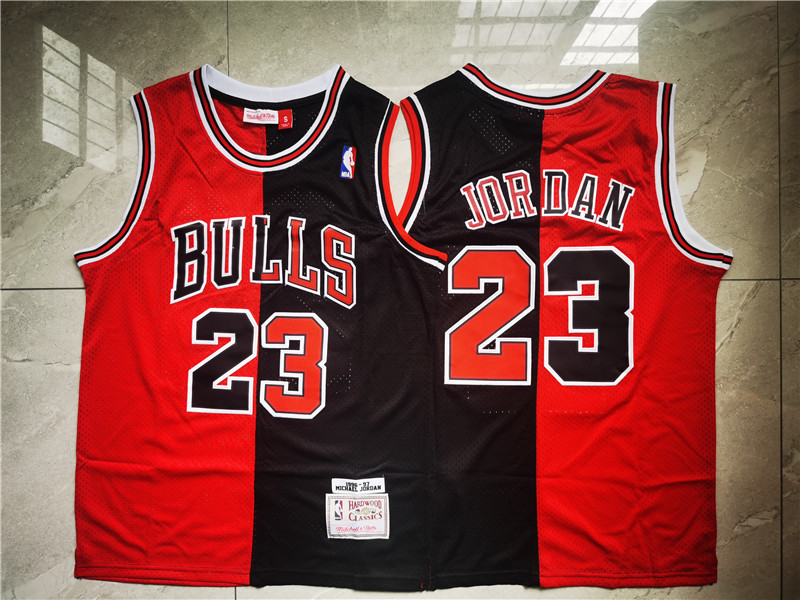 Bulls 23 Michael Jordan Split Black Red 1996 97 Hardwood Classics Mesh Jersey