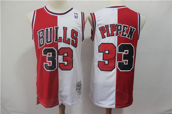 Bulls 33 Scottie Pippen Red White Split 1997 98 Hardwood Classics Jersey