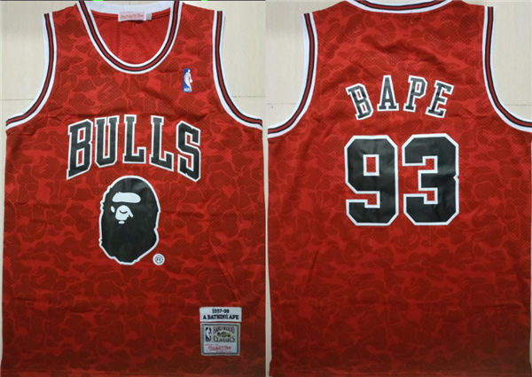 Bulls 93 Bape Red 1997 98 Hardwood Classics Jersey