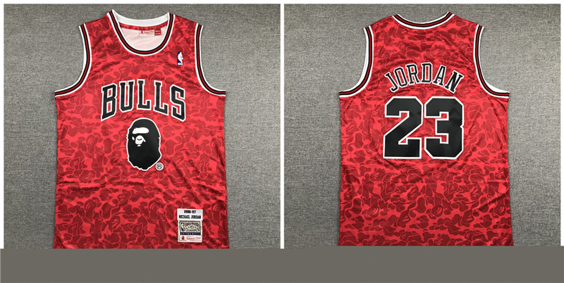 Bulls Bape 23 Michael Jordan Red 1996 97 Hardwood Classics Jersey