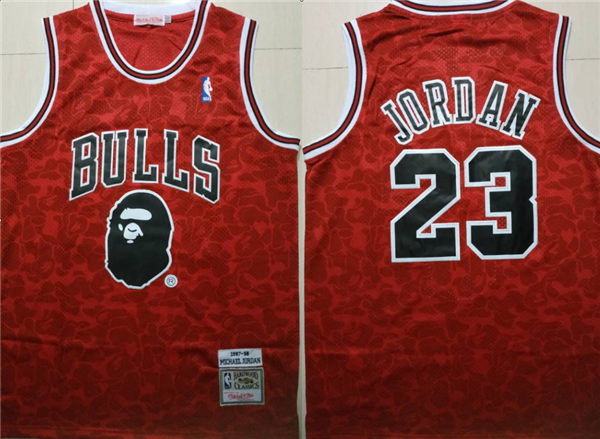 Bulls Bape 23 Michael Jordan Red 1997 98 Hardwood Classics Jersey