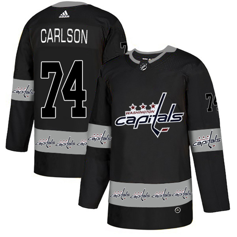 Capitals 74 John Carlson Black Team Logos Fashion  Jersey