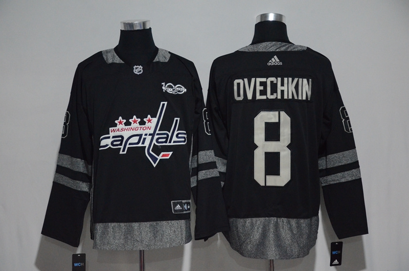Capitals 8 Alex Ovechkin Black 1917 2017 100th Anniversary Stitched NHL Jersey