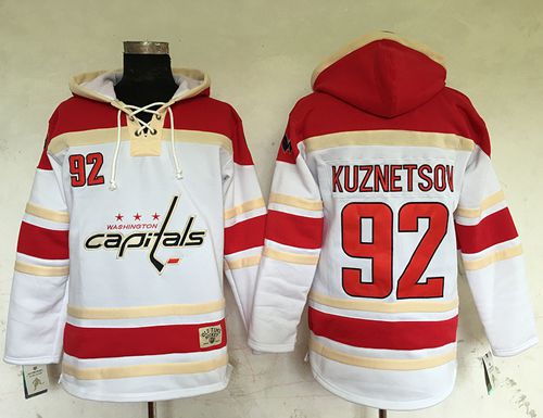 Capitals 92 Evgeny Kuznetsov White Sawyer Hooded Sweatshirt Stitched NHL Jersey