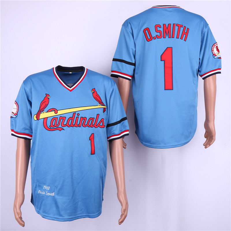 Cardinals 1 Ozzie Smith Light Blue 1982 Throwback Jersey