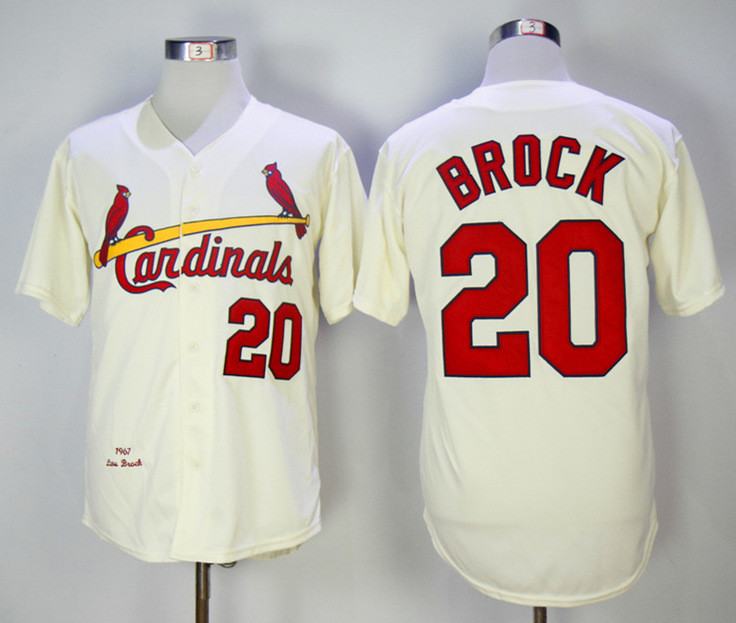 Cardinals 20 Lou Brock Cream 1967 Throwback Jersey