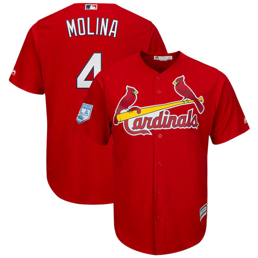 Cardinals 4 Yadier Molina Red 2019 Spring Training Cool Base Jersey