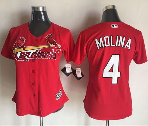 Cardinals 4 Yadier Molina Red Women Alternate Stitched MLB Jersey