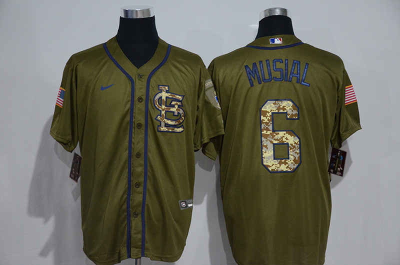 Cardinals 6 Stan Musial Olive 2020 Nike Cool Base Jersey
