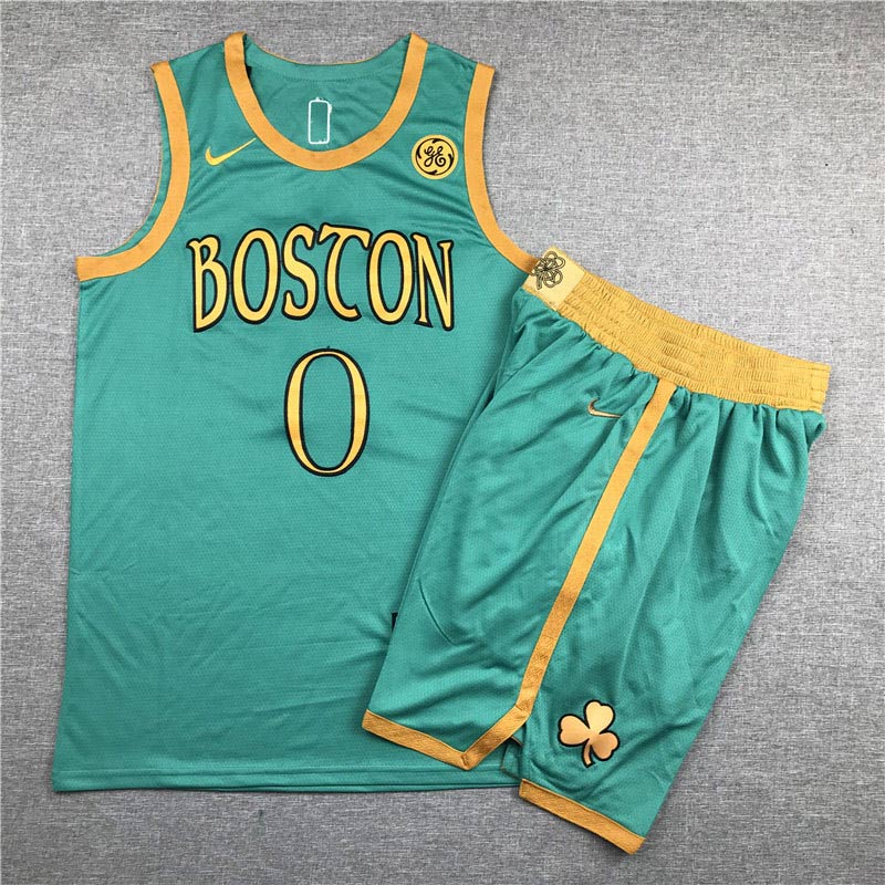Celtics 0 Jayson Tatum Green City Edition Swingman Jersey With Shorts