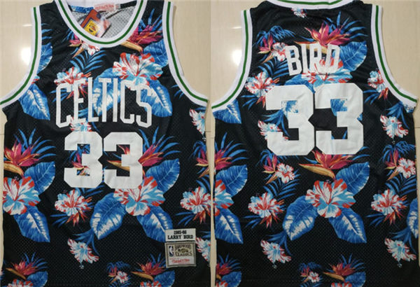 Celtics Bape 33 Larry Bird Black 1985 86 Hardwood Classics Floral Fashion Swingman Jersey