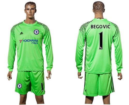 Chelsea 1 Begovic Green Goalkeeper Long Sleeves Soccer Club Jersey