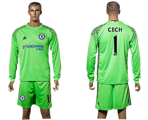 Chelsea 1 Cech Green Goalkeeper Long Sleeves Soccer Club Jersey