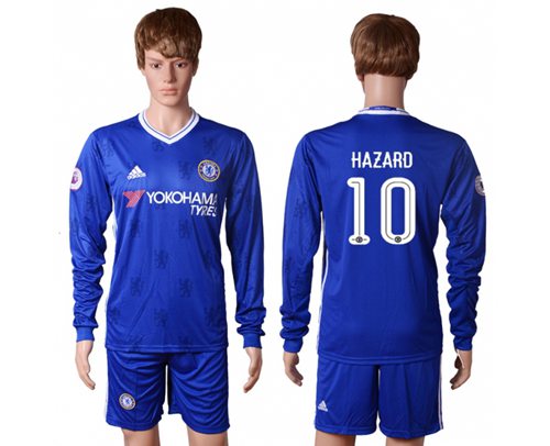 Chelsea 10 Hazard UEFA Champions Home Long Sleeves Soccer Club Jersey