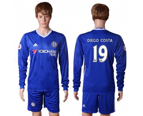 Chelsea 19 Diego Costa Home Long Sleeves Soccer Club Jersey
