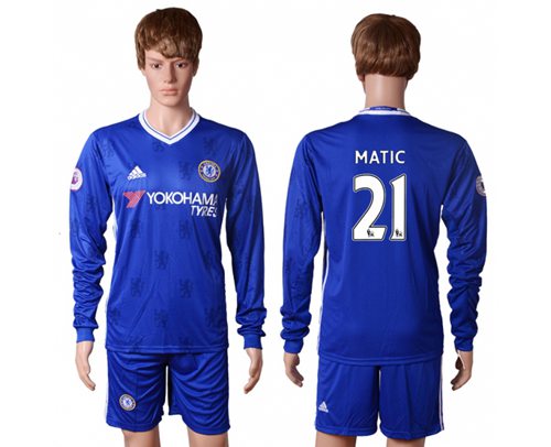 Chelsea 21 Matic Home Long Sleeves Soccer Club Jersey
