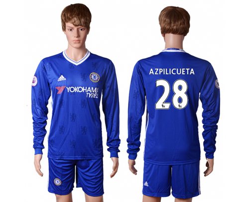 Chelsea 28 Azpilicueta Home Long Sleeves Soccer Club Jersey