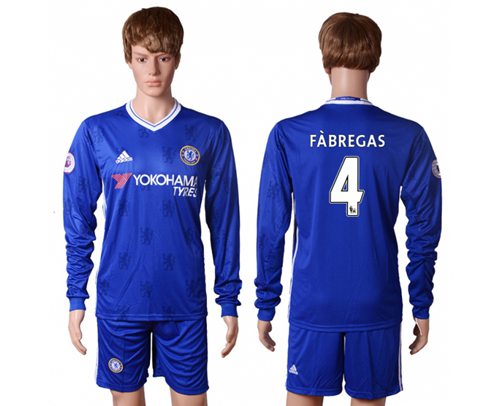 Chelsea 4 Fabregas Home Long Sleeves Soccer Club Jersey