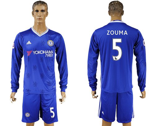 Chelsea 5 Zouma Home Long Sleeves Soccer Club Jersey