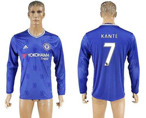 Chelsea 7 Kante Home Long Sleeves Soccer Club Jersey
