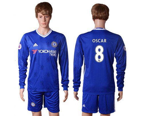 Chelsea 8 Oscar Home Long Sleeves Soccer Club Jersey