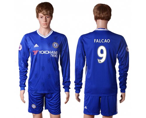Chelsea 9 Falcao Home Long Sleeves Soccer Club Jersey