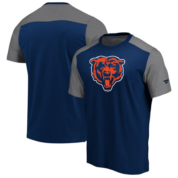 Chicago Bears NFL Pro Line by Fanatics Branded Iconic Color Block T Shirt NavyHeathered Gray