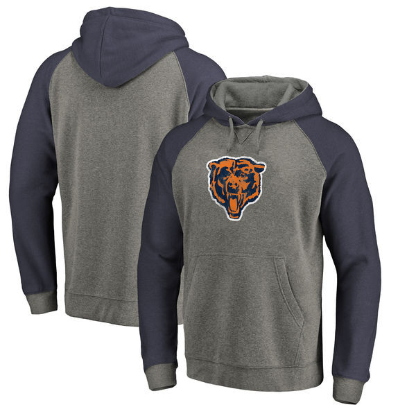Chicago Bears NFL Pro Line by Fanatics Branded Throwback Logo Tri Blend Raglan Pullover Hoodie Gray Navy