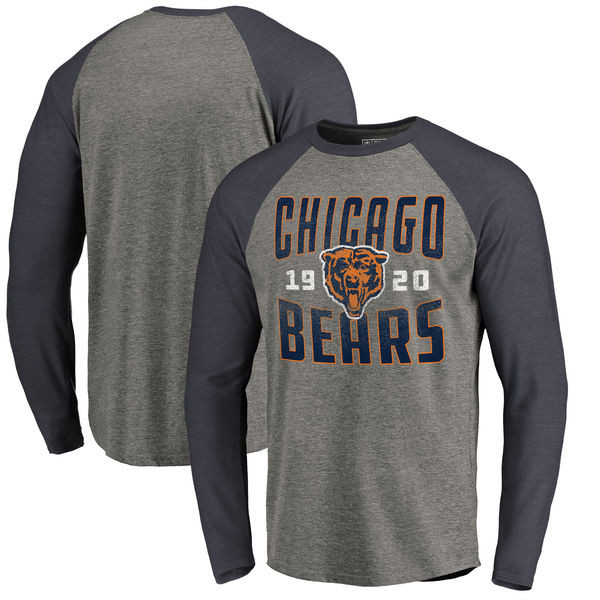 Chicago Bears NFL Pro Line by Fanatics Branded Timeless Collection Antique Stack Long Sleeve Tri Blend Raglan T Shirt Ash