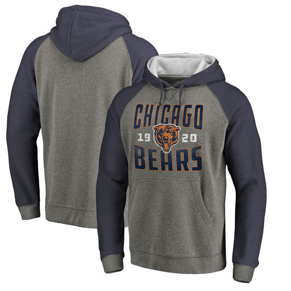 Chicago Bears NFL Pro Line by Fanatics Branded Timeless Collection Antique Stack Tri Blend Raglan Pullover Hoodie Ash