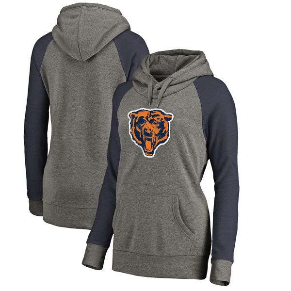 Chicago Bears NFL Pro Line by Fanatics Branded Women's Throwback Logo Tri Blend Raglan Plus Size Pullover Hoodie Gray Navy