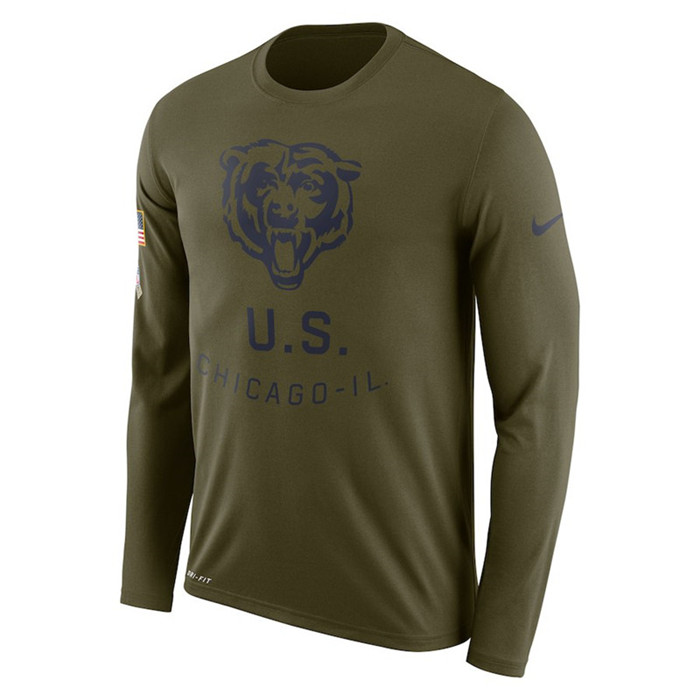 Chicago Bears  Salute to Service Sideline Legend Performance Long Sleeve T Shirt Olive