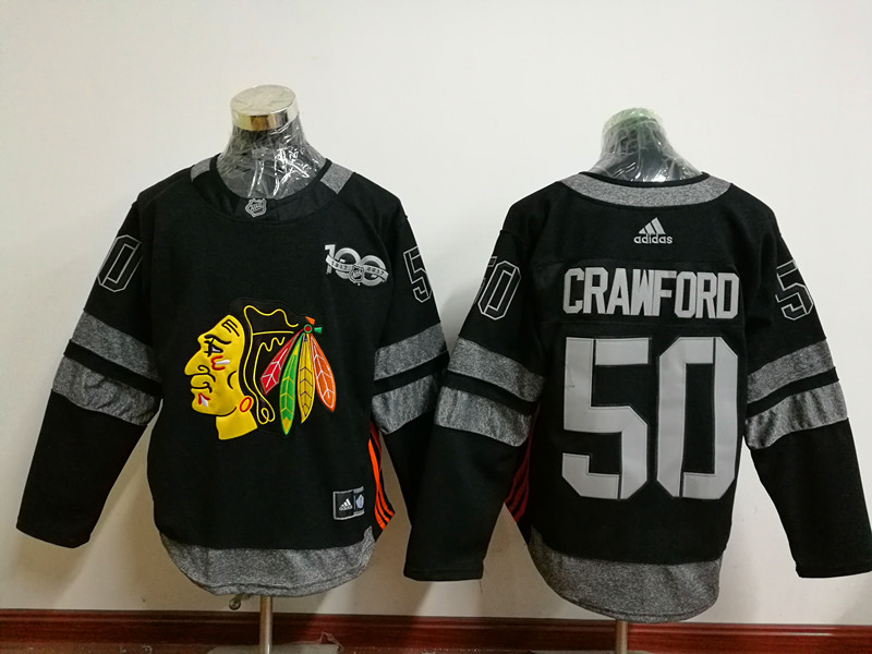 Chicago Blackhawks 50 Corey Crawford Authentic Black 1917-2017 100th Anniversary NHL Jersey