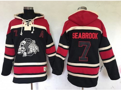 Chicago Blackhawks 7 Brent Seabrook Black Sawyer Hooded Sweatshirt Stitched NHL Jersey