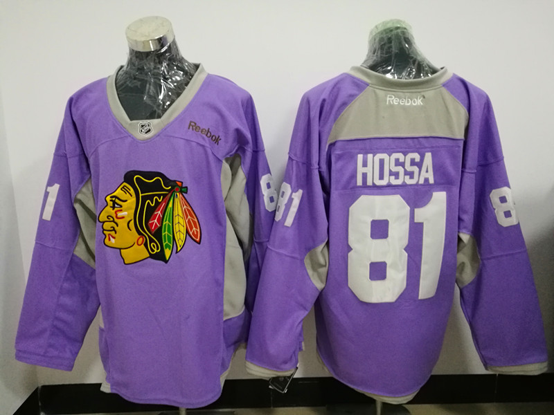 Chicago Blackhawks 81 Marian Hossa Purple Fights Cancer Practice Stitched NHL Jersey