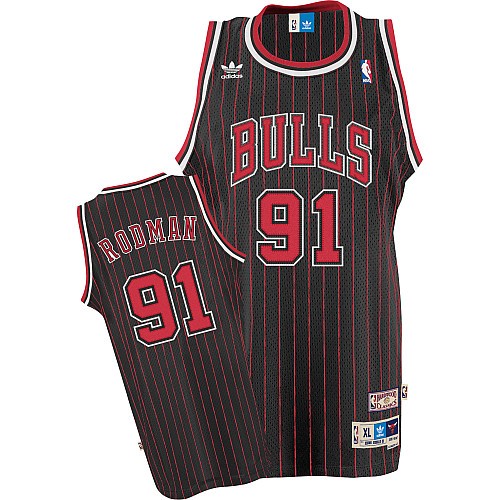 Chicago Bulls Rodman 91 Black Red Throwback Jerseys