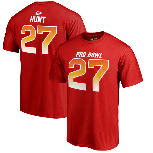 Chiefs 27 Kareem Hunt AFC NFL Pro Line by Fanatics Branded 2018 Pro Bowl Stack Name & Number T Shirt Red