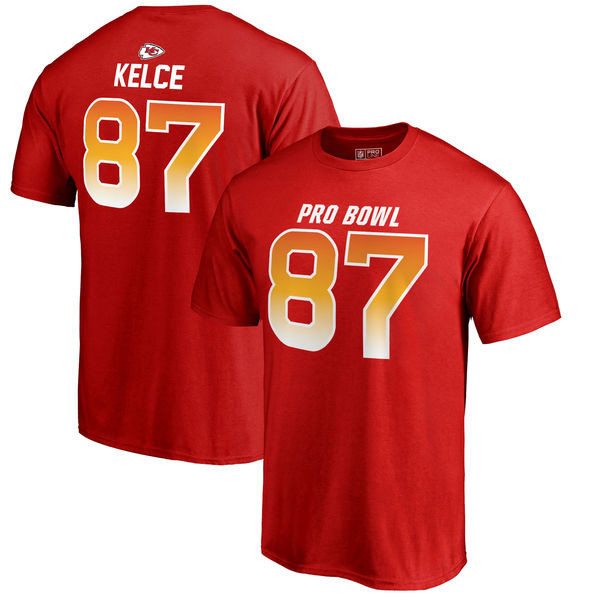 Chiefs 87 Travis Kelce AFC NFL Pro Line by Fanatics Branded 2018 Pro Bowl Name & Number T Shirt Red