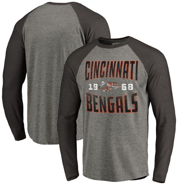 Cincinnati Bengals NFL Pro Line by Fanatics Branded Timeless Collection Antique Stack Long Sleeve Tri Blend Raglan T Shirt Ash