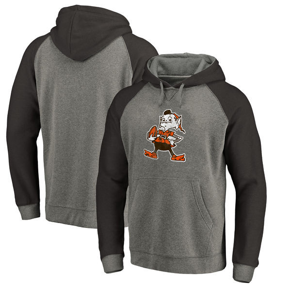 Cleveland Browns NFL Pro Line by Fanatics Branded Throwback Logo Tri Blend Raglan Pullover Hoodie Gray Black